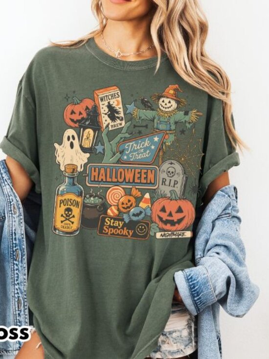Comfort Colors Tops - NEW Retro Vintage Spooky Halloween Aesthetic Graphic Tee Fall Shirts for Women